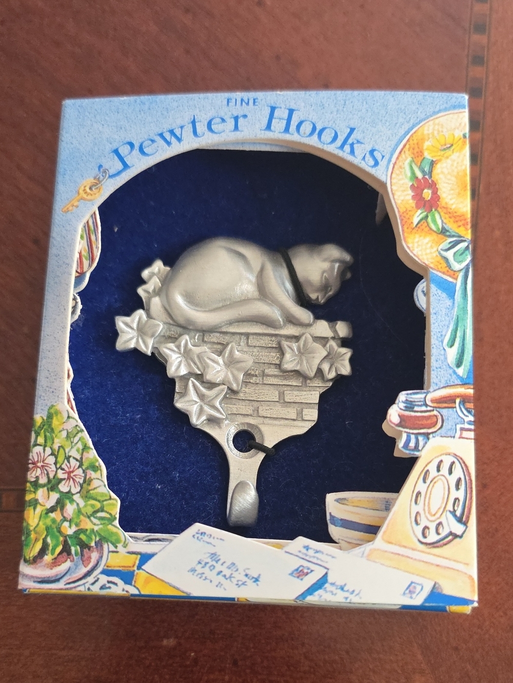 Sleeping Cat Pewter Wall Hook - Silver Finish